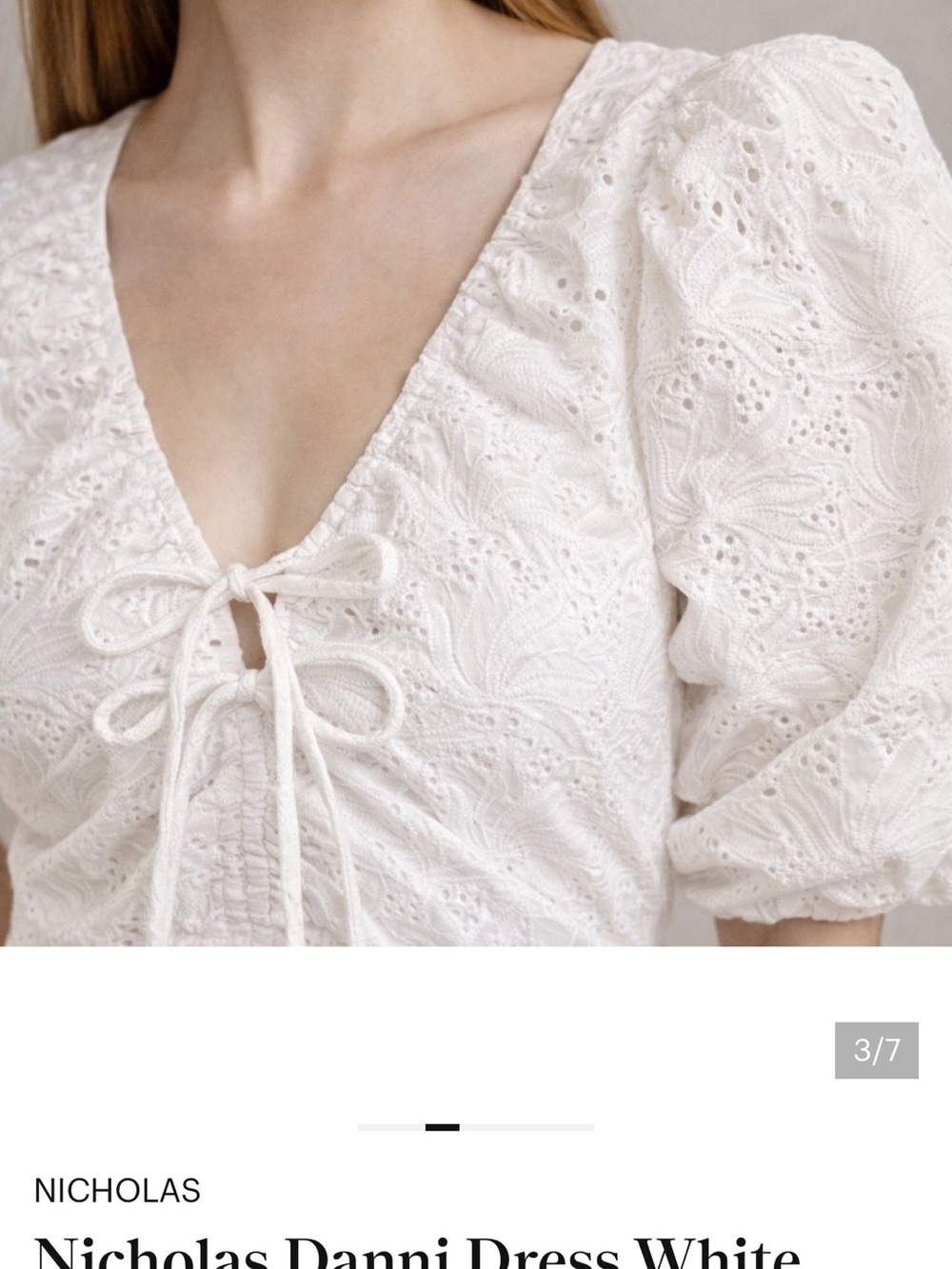 NICHOLAS White Eyelet Mini Dress with Puff Sleeves - Picture 4 of 6